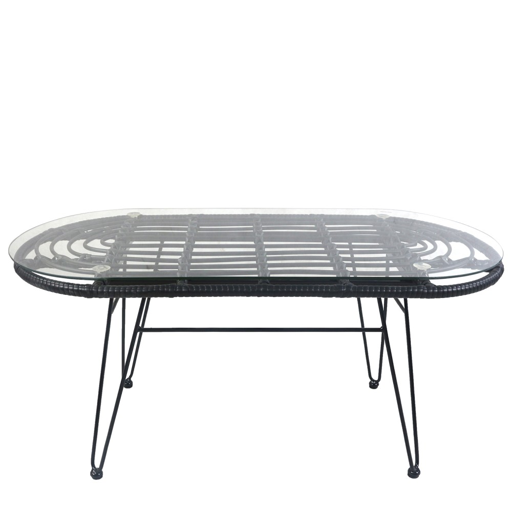 Τραπέζι Κήπου ArteLibre ARRIUS Μαύρο Μέταλλο/Rattan/Γυαλί 100x45x46cm