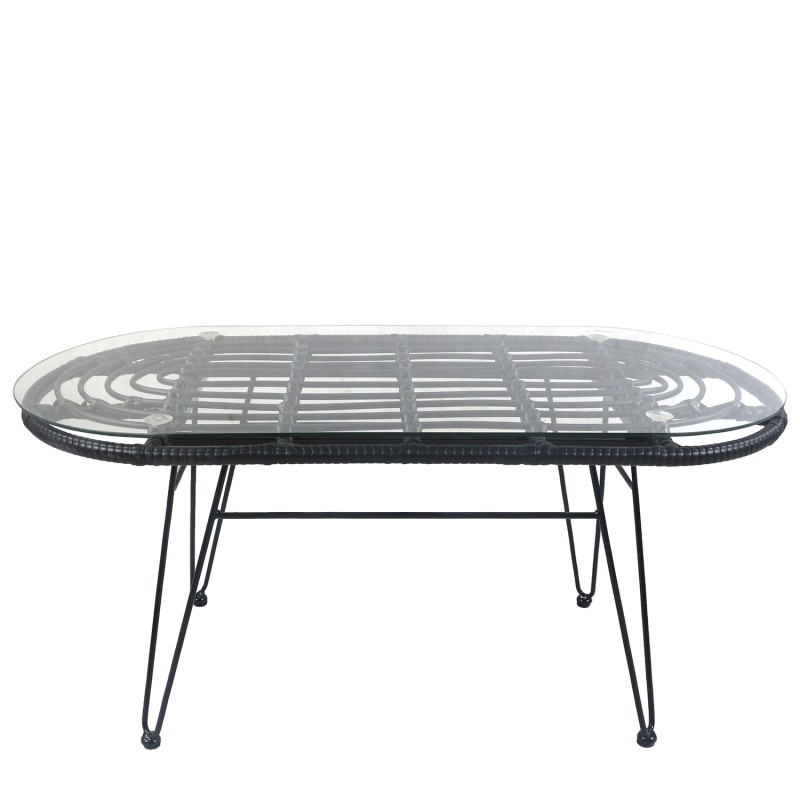 Τραπέζι Κήπου ArteLibre ARRIUS Μαύρο Μέταλλο/Rattan/Γυαλί 100x45x46cm