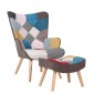 Πολυθρόνα Μπερζέρα Με Υποπόδιο ArteLibre BRIAR Patchwork Ύφασμα/Ξύλο 73x69x96cm
