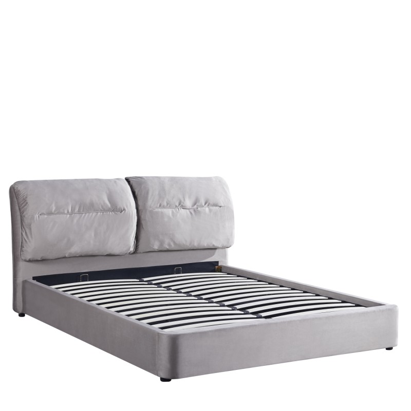 Κρεβάτι Διπλό ArteLibre ACAENA Γκρι Βελούδο 224x182.5x97cm (Στρώμα 160x200cm)