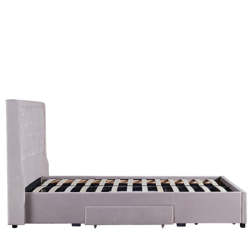 Κρεβάτι Διπλό ArteLibre ANNONA Ivory Βελούδο 217x175x117.5cm (Στρώμα 160x200cm)