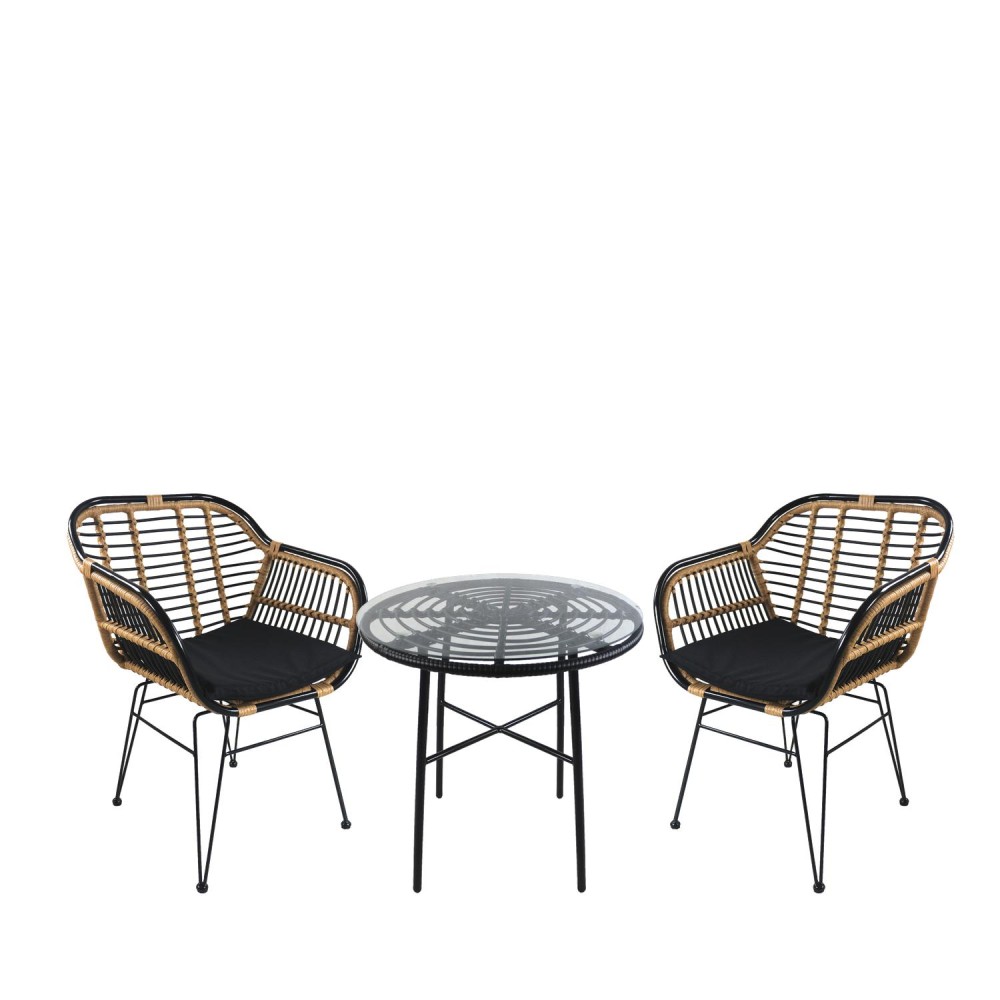 Σετ Τραπεζαρία Κήπου ArteLibre APPIUS Μαύρο Μέταλλο/Rattan/Γυαλί Με 2 Καρέκλες 14990370
