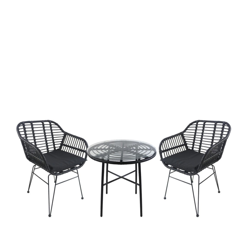 Σετ Τραπεζαρία Κήπου ArteLibre APPIUS Μαύρο Μέταλλο/Rattan/Γυαλί Με 2 Καρέκλες 14990382