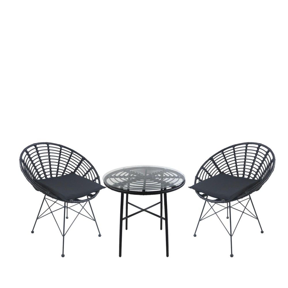 Σετ Τραπεζαρία Κήπου ArteLibre APPIUS Μαύρο Μέταλλο/Rattan/Γυαλί Με 2 Καρέκλες 14990388