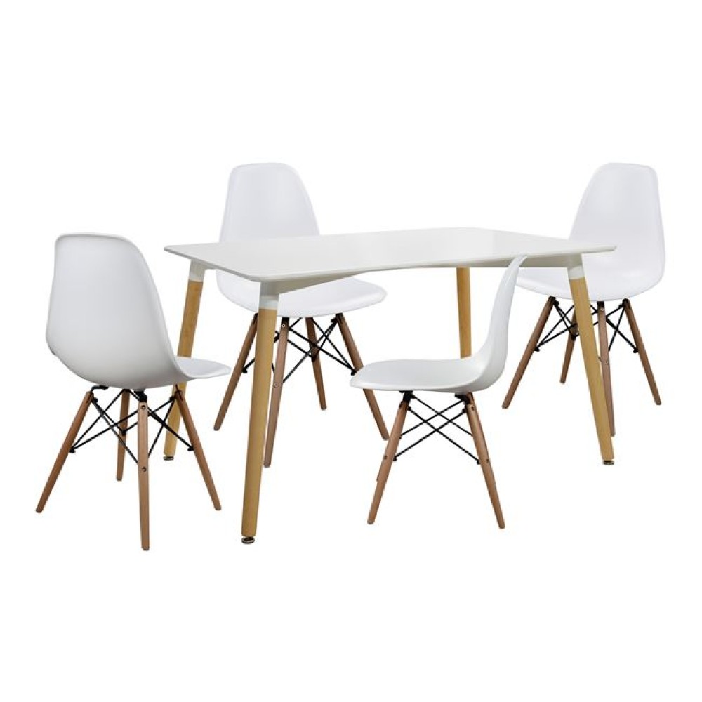 Σετ Τραπεζαρία (4+1) ArteLibre Λευκό/Φυσικό PP/Ξύλο 120x80x74cm