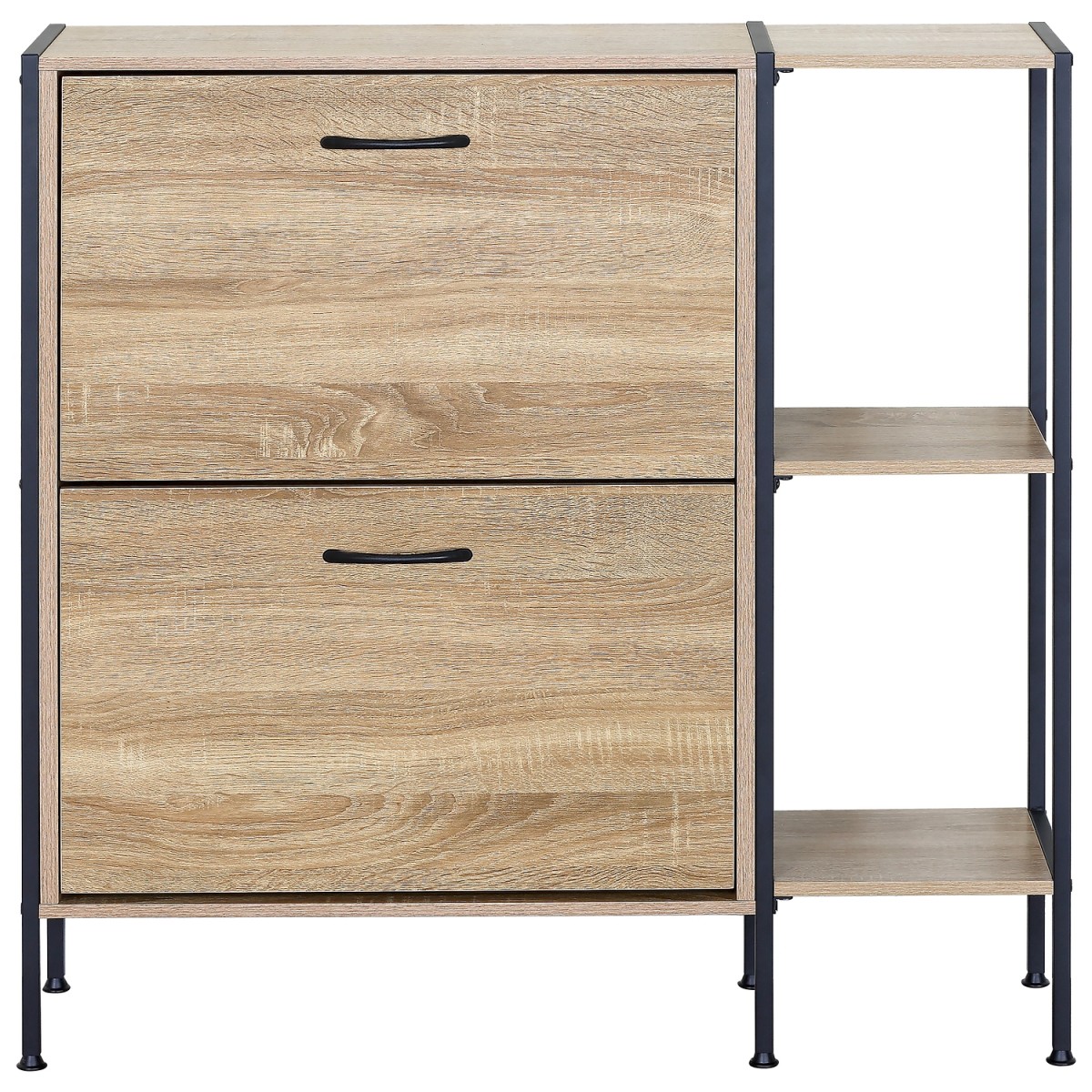 Παπουτσοθήκη ArteLibre ALDERWYN Με Πλαϊνό Ράφι Δρυς/Μαύρο Μοριοσανίδα/Μέταλλο 88x24x87cm