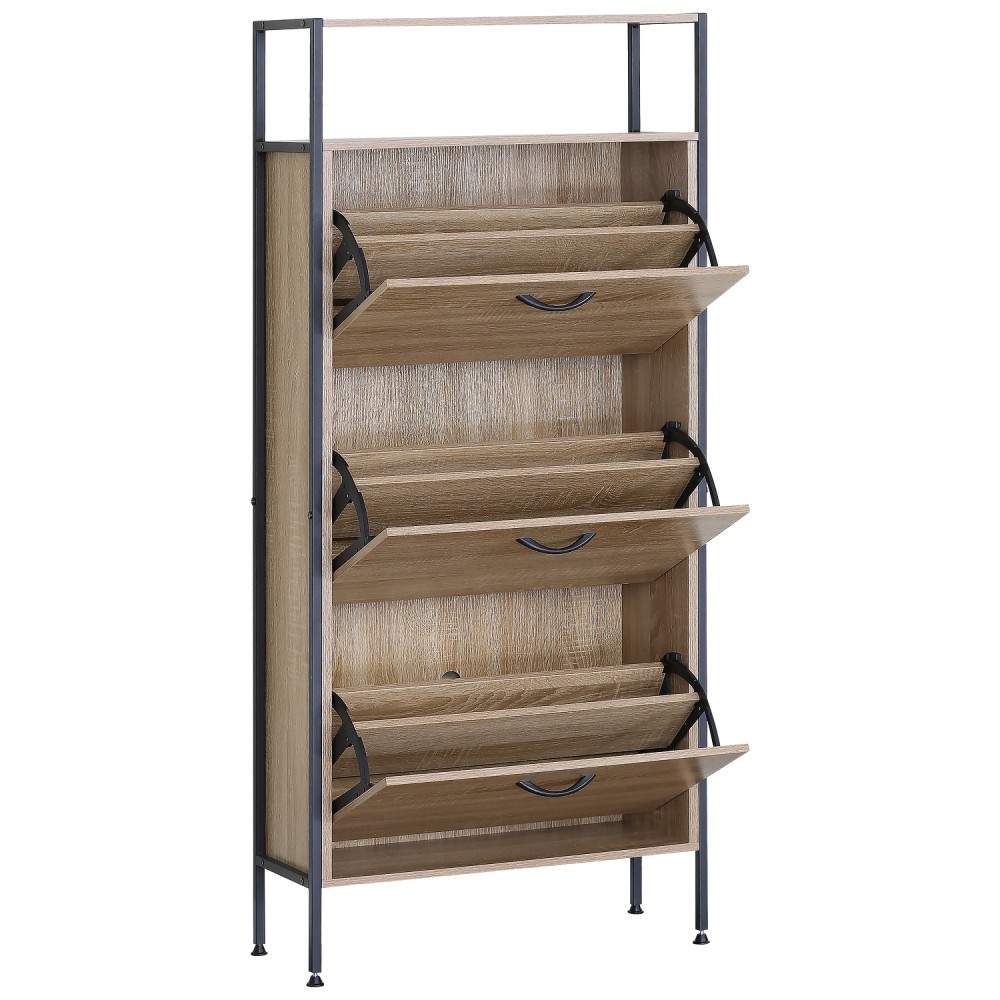 Παπουτσοθήκη ArteLibre ALDERWYN Δρυς/Μαύρο Μοριοσανίδα/Μέταλλο 63x24x141cm