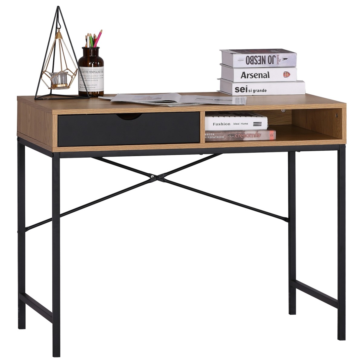 Γραφείο ArteLibre FENWICK Δρυς/Μαύρο Μοριοσανίδα/Μέταλλο 98x48x76.3cm Γραφείο ArteLibre FENWICK Δρυς/Μαύρο Μοριοσανίδα/Μέταλλο 98x48x76.3cm