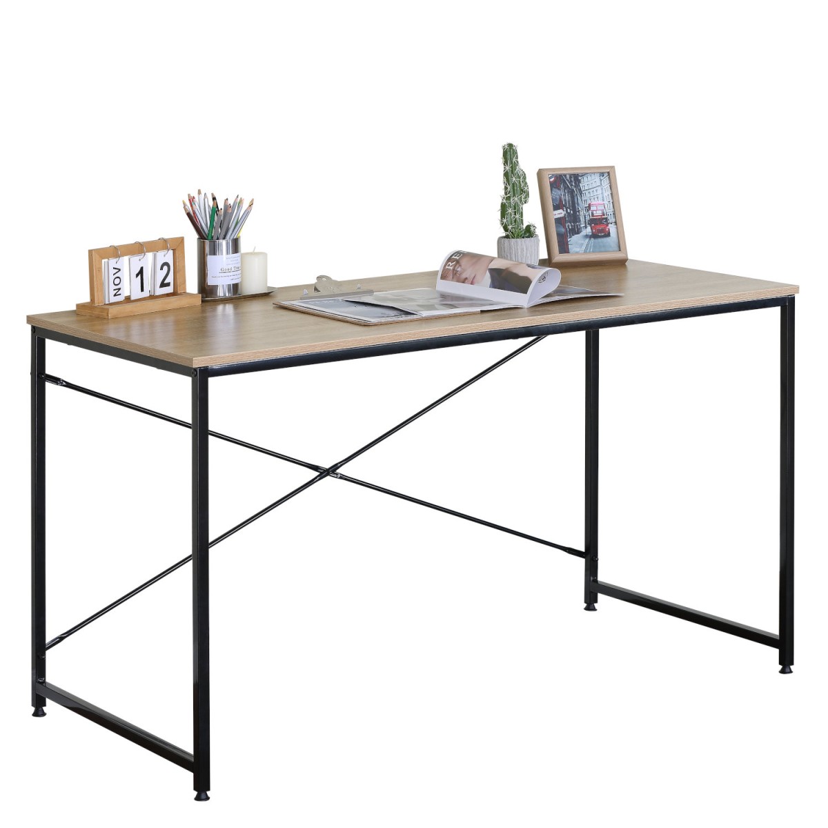 Γραφείο ArteLibre IVERTON Δρυς/Μαύρο Μοριοσανίδα/Μέταλλο 120x60x70cm Γραφείο ArteLibre IVERTON Δρυς/Μαύρο Μοριοσανίδα/Μέταλλο 120x60x70cm