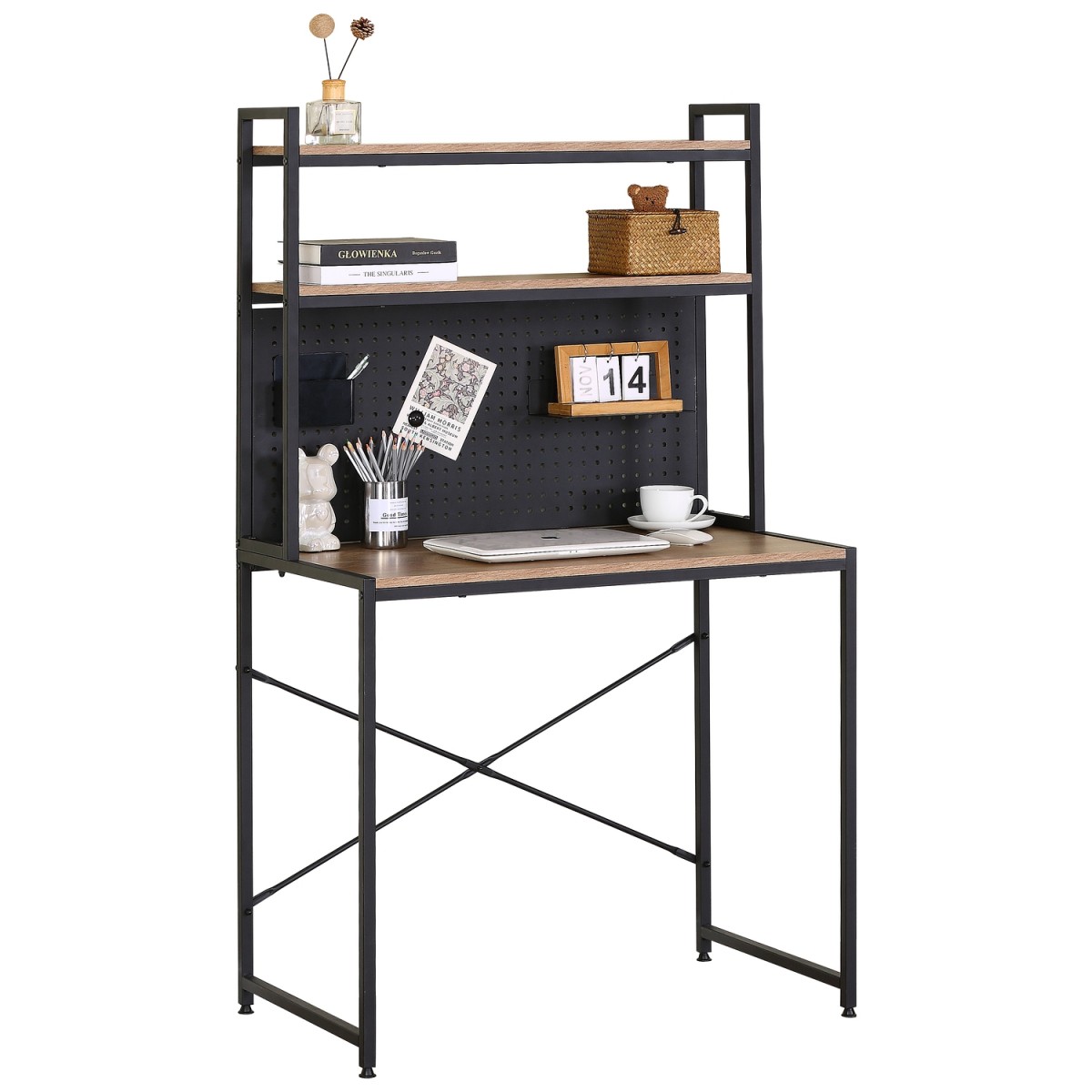 Γραφείο ArteLibre OSWELL Με Ράφια Μαύρο/Δρυς Μέταλλο/Μοριοσανίδα 84x50x148.5cm Γραφείο ArteLibre OSWELL Με Ράφια Μαύρο/Δρυς Μέταλλο/Μοριοσανίδα 84x50x148.5cm