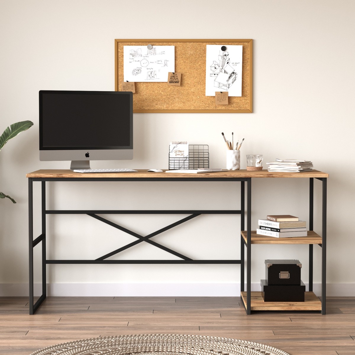 Γραφείο ArteLibre GALLOWAY Πεύκο/Μαύρο Μοριοσανίδα/Μέταλλο 160x60x75cm Γραφείο ArteLibre GALLOWAY Πεύκο/Μαύρο Μοριοσανίδα/Μέταλλο 160x60x75cm