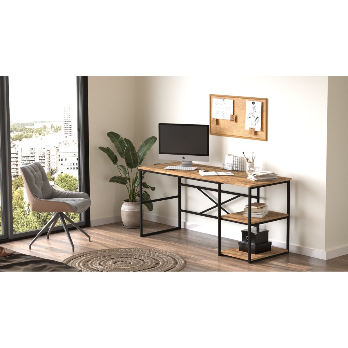 Γραφείο ArteLibre GALLOWAY Πεύκο/Μαύρο Μοριοσανίδα/Μέταλλο 160x60x75cm Γραφείο ArteLibre GALLOWAY Πεύκο/Μαύρο Μοριοσανίδα/Μέταλλο 160x60x75cm