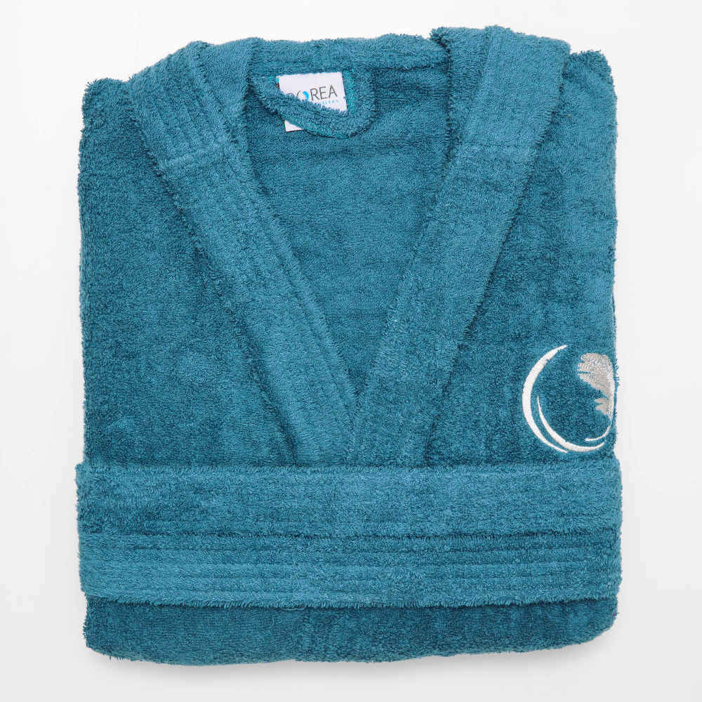 Μπουρνούζι Ενηλίκων Με Κουκούλα Logo Πετρόλ