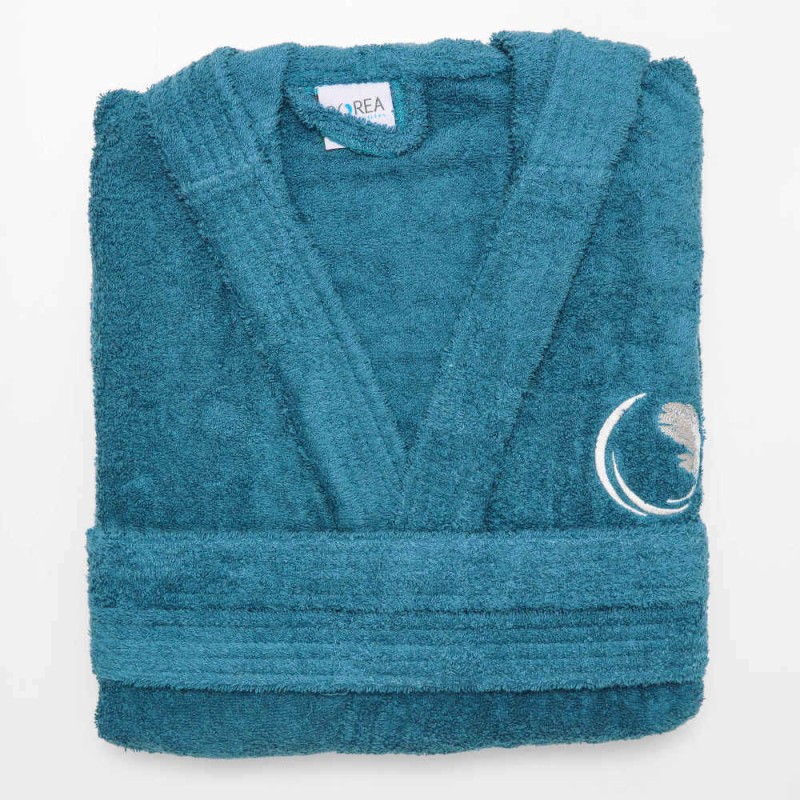 Μπουρνούζι Ενηλίκων Με Κουκούλα Logo Πετρόλ