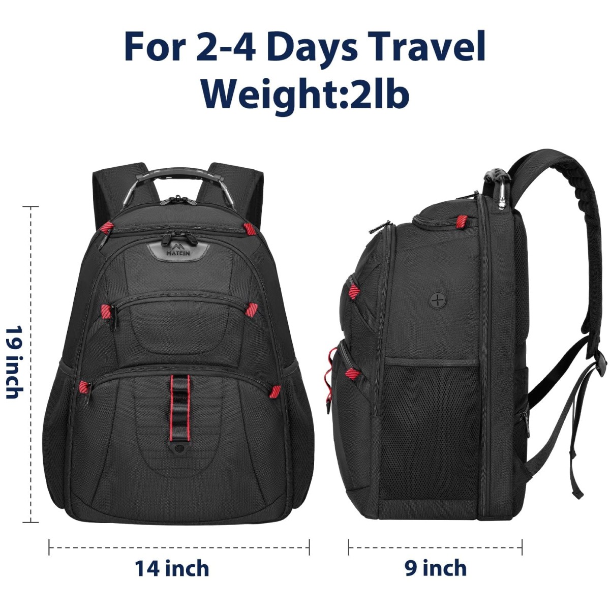 Σακίδιο πλάτης Travel Usb 40L Laptop 17,3” Matein 1714 μαύρο