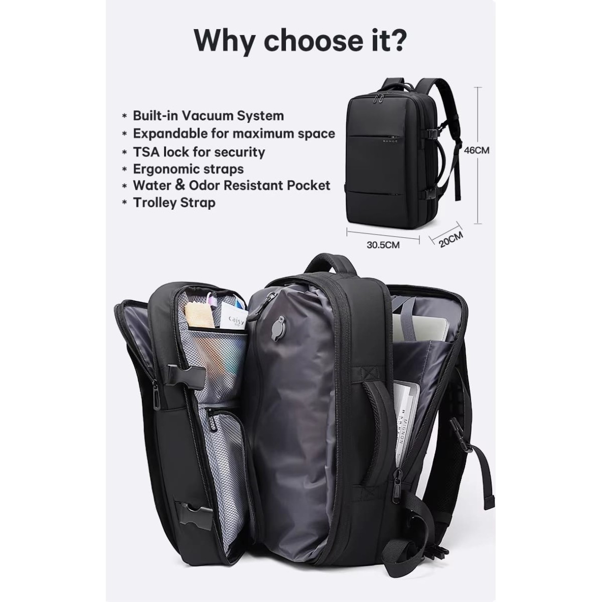 Σακίδιο πλάτης vacuum Tsa Lock 36L Laptop 17,3” Bange 3028 μαύρο