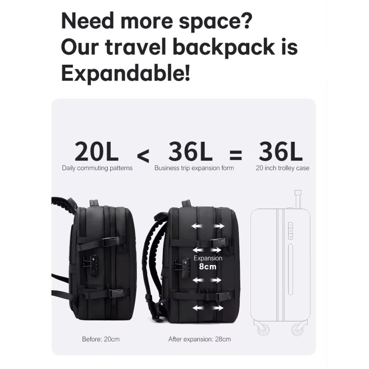 Σακίδιο πλάτης vacuum Tsa Lock 36L Laptop 17,3” Bange 3028 μαύρο