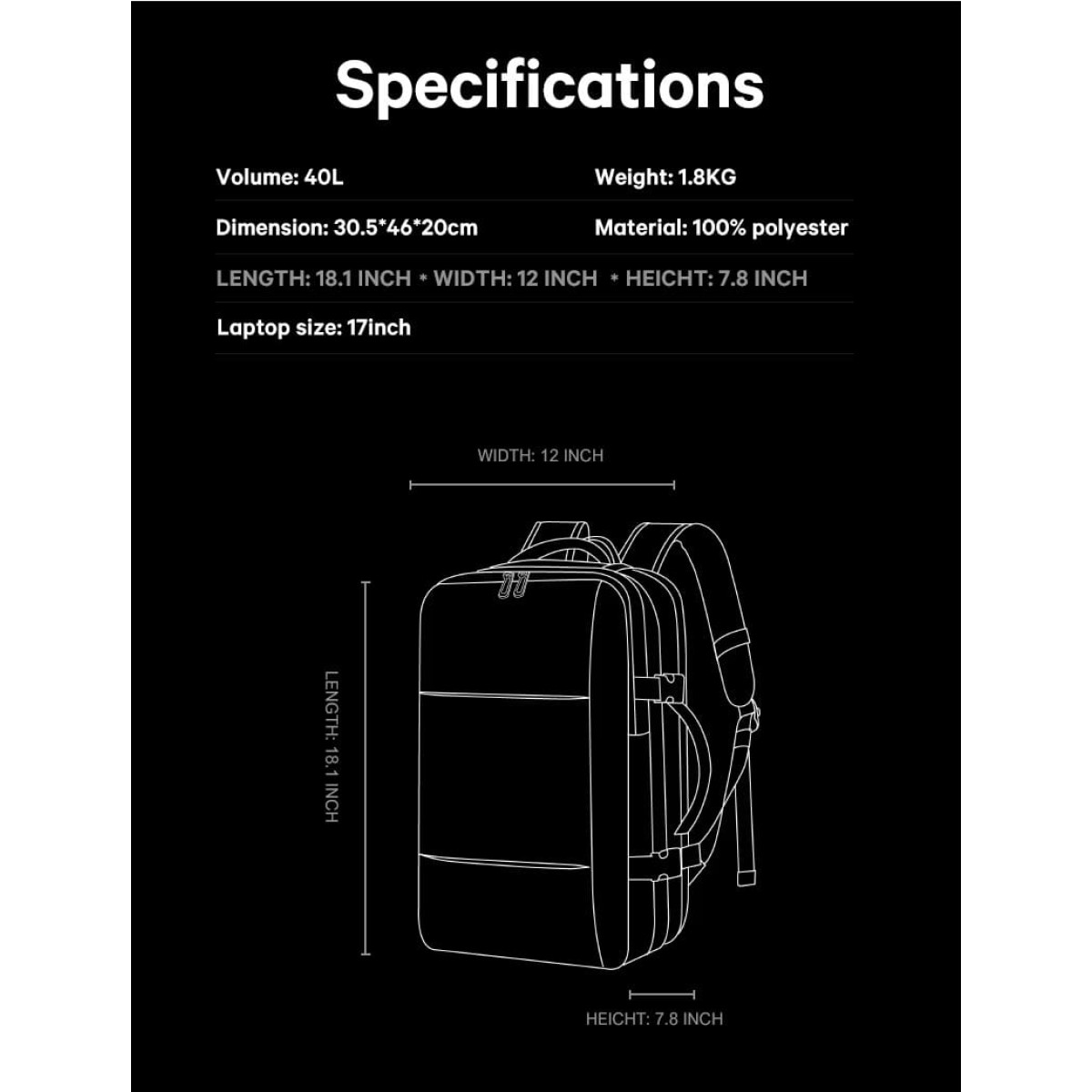 Σακίδιο πλάτης vacuum Tsa Lock 36L Laptop 17,3” Bange 3028 μαύρο