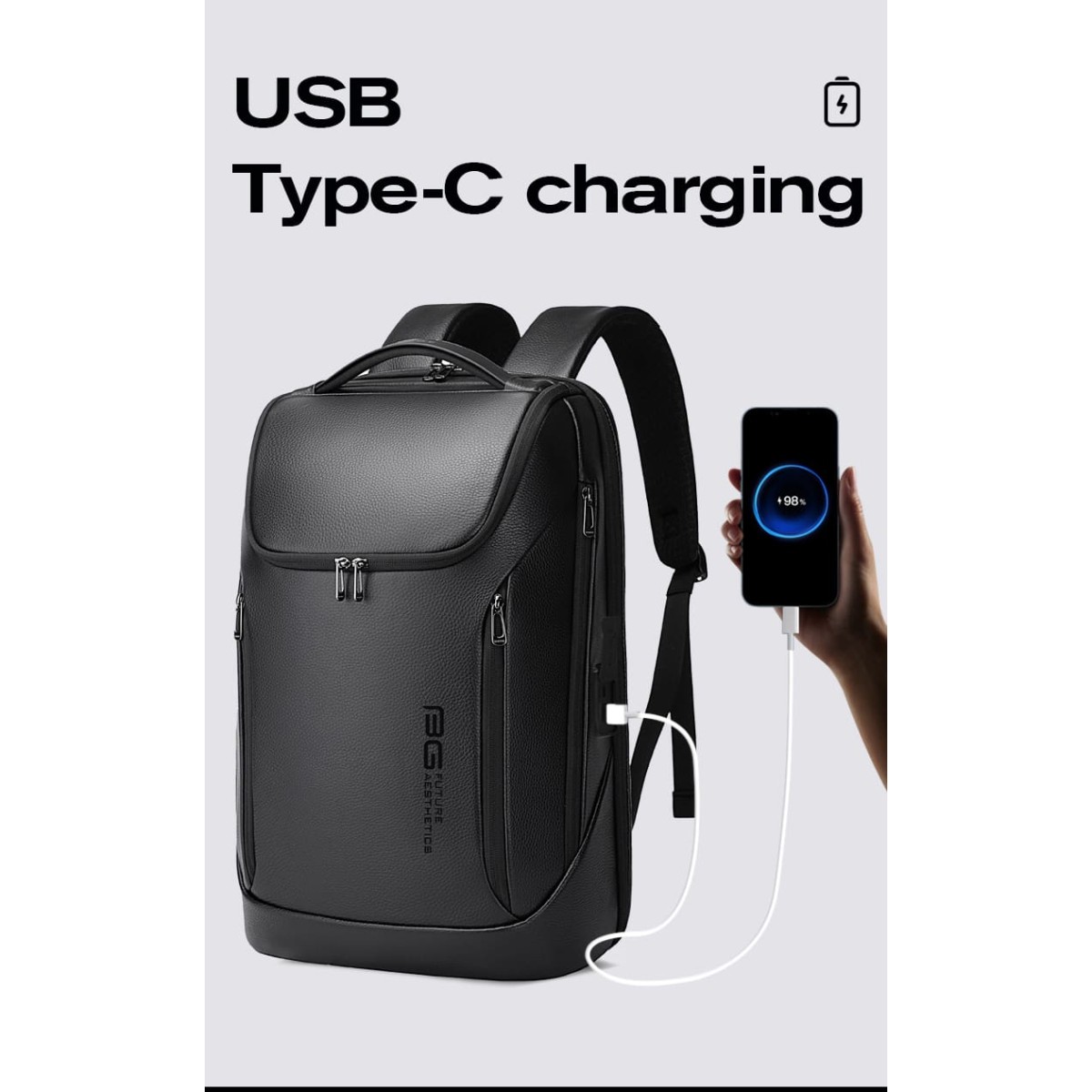 Δερμάτινο Σακίδιο πλάτης 24L Laptop 15,6” Bange 6623 μαύρο