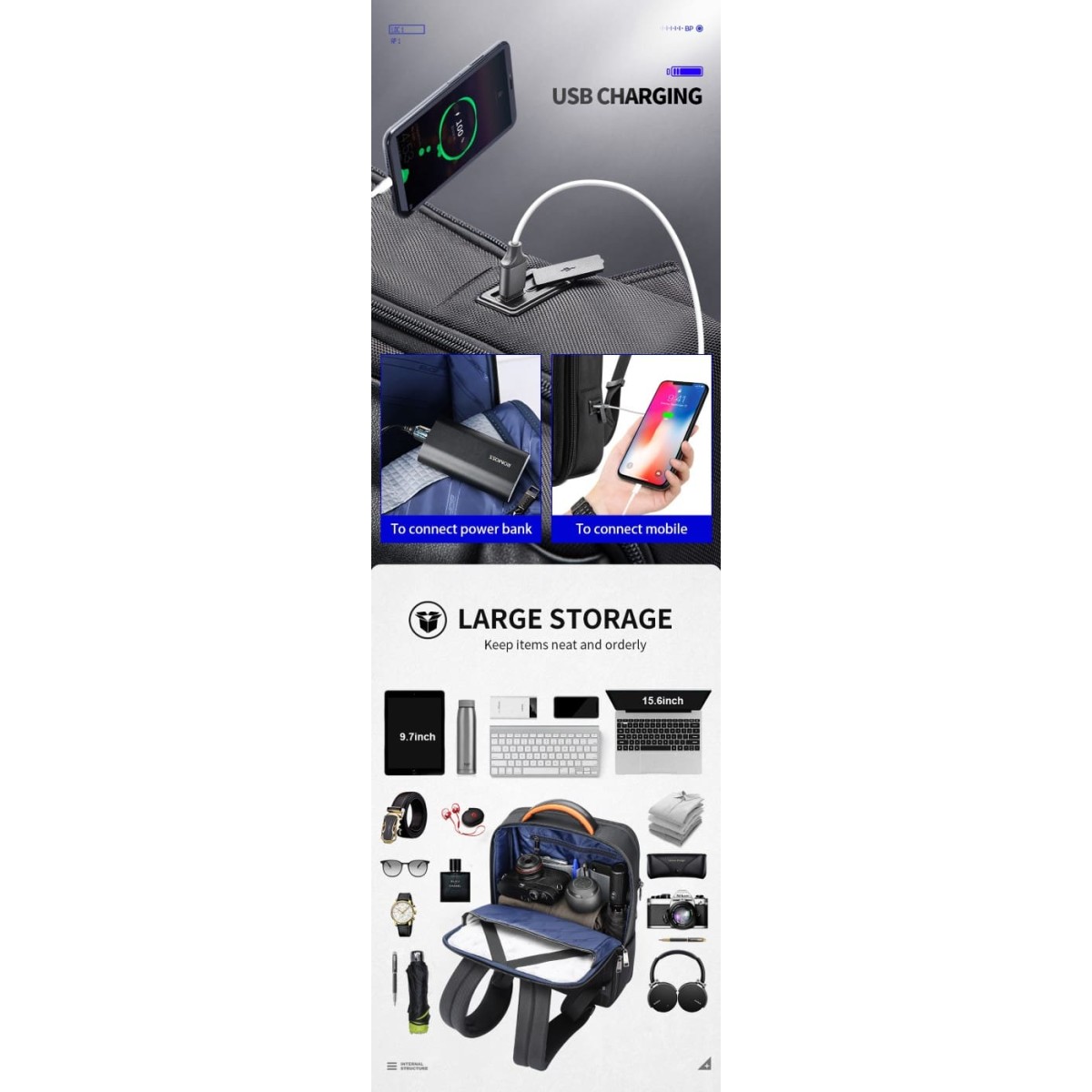 Σακίδιο πλάτης Αντικλεπτικό 24L Laptop 15,6” Bopai 751-006641A μαύρο