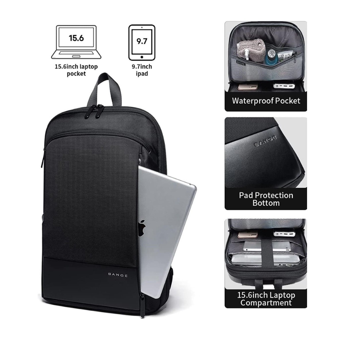 Σακίδιο πλάτης 20L Laptop 15,6” Bange 77115  μαύρο