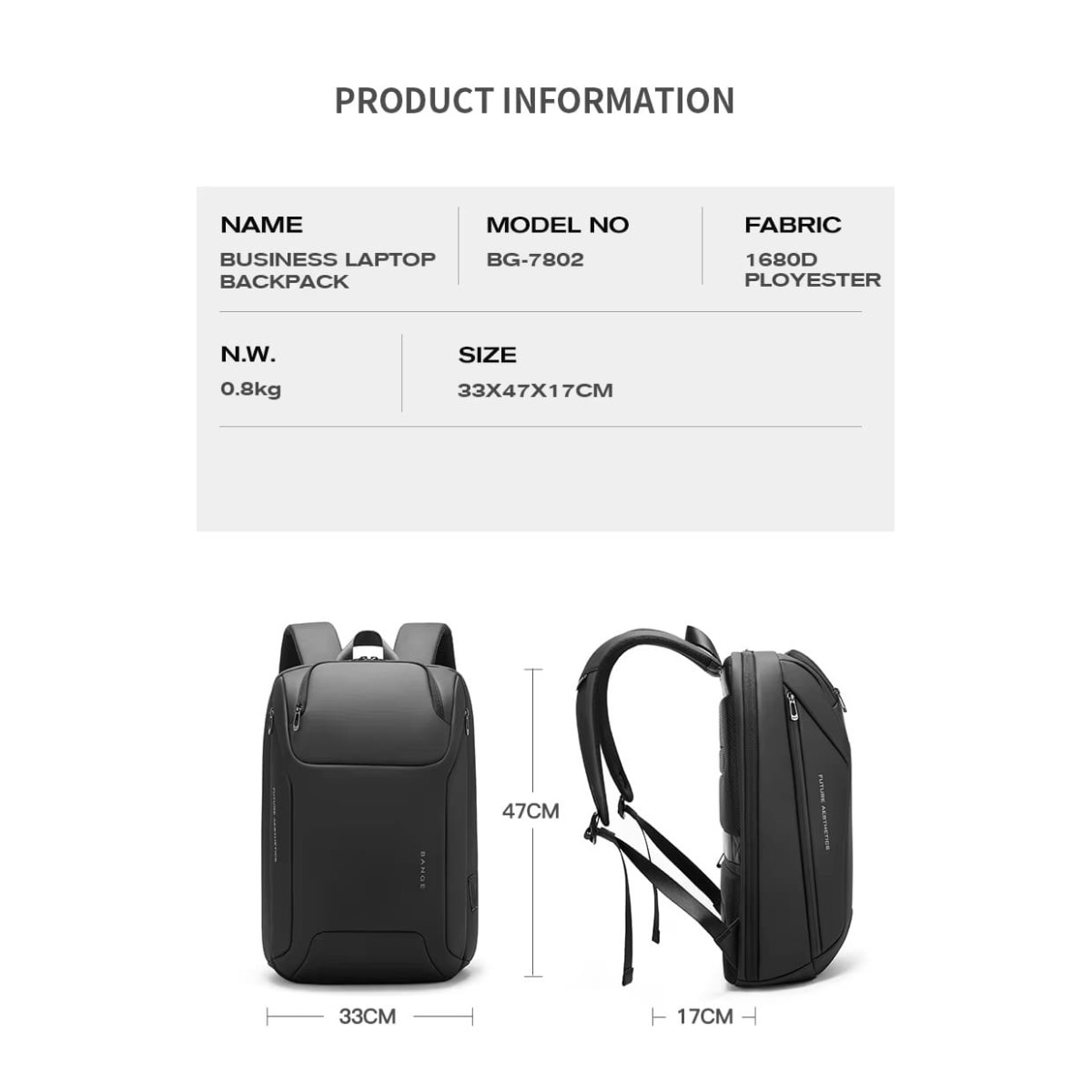 Σακίδιο πλάτης 26L Laptop 15,6” Bange 7802 μαύρο