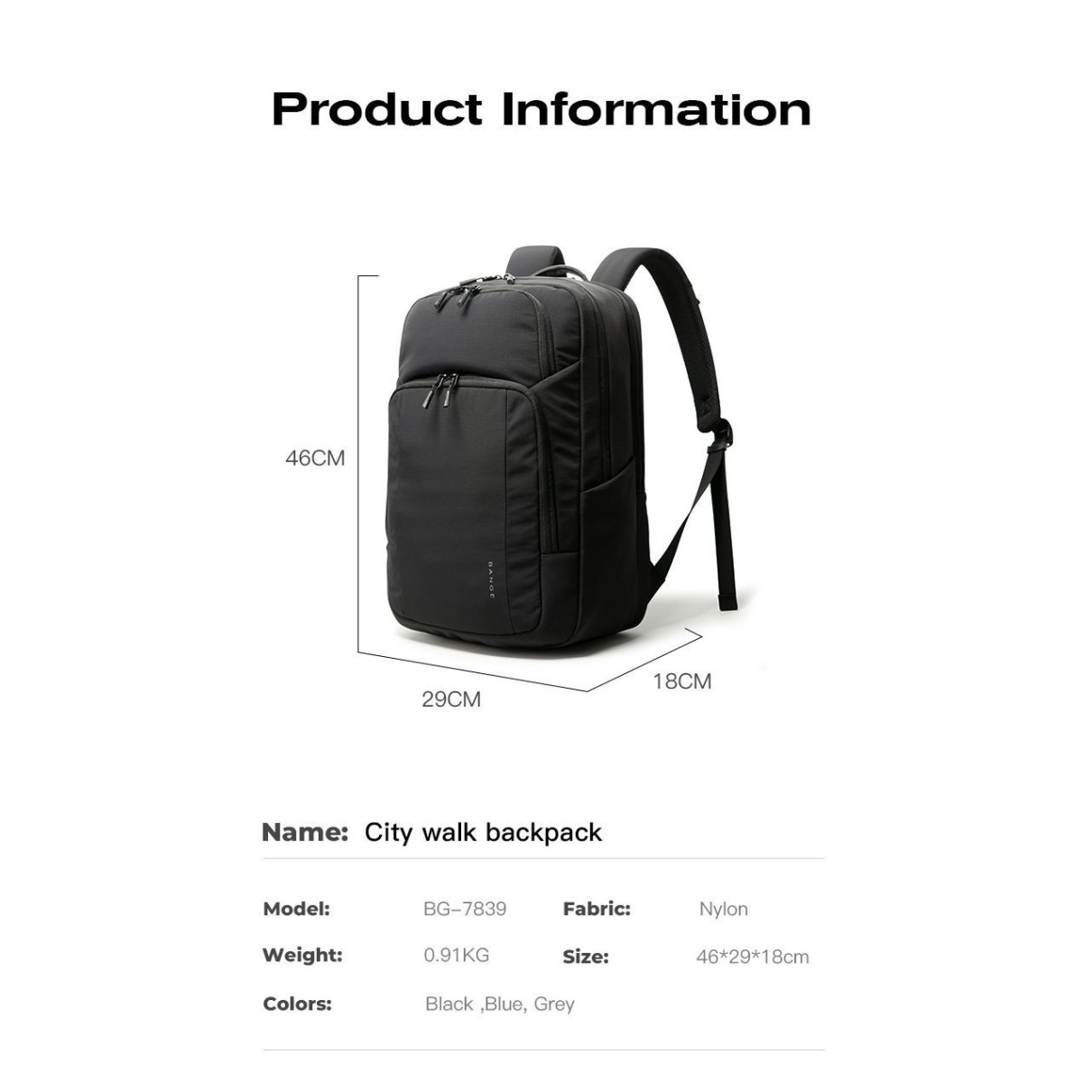 Σακίδιο πλάτης 24L Laptop 15,6” Bange 7839 μαύρο