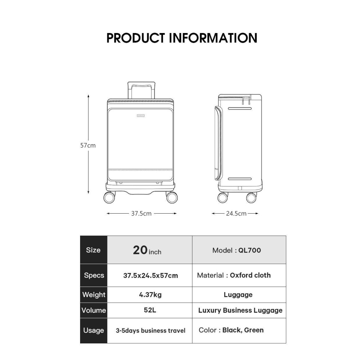 Βαλίτσα καμπίνας Premium Collection Bange QL700 χακί