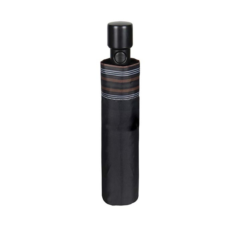 Umbrella Gent Mini 54/8 Aut. 3 section round black with border stripe καφέ