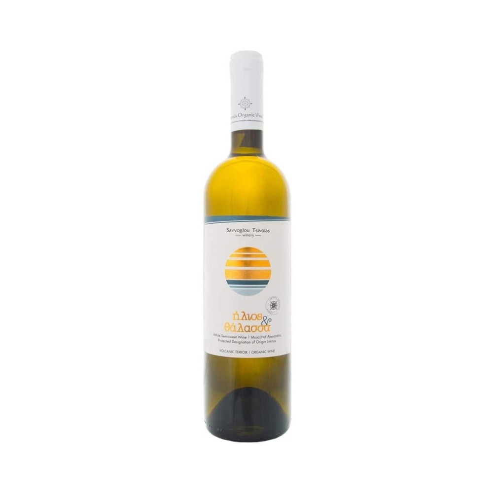 Limnos Organic wines - Ilios kai Thalassa - Moscato Alexandrias - Bio White Semi-Dry Wine, 750ml
