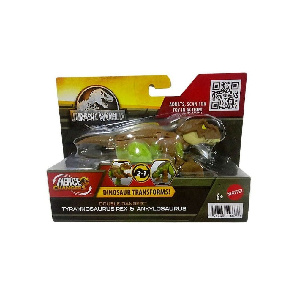 Mattel Jurassic World: Fierce Changers Double Danger - Tyrannosaurus Rex &amp; Ankylosaurus (Brown) (HLP06)