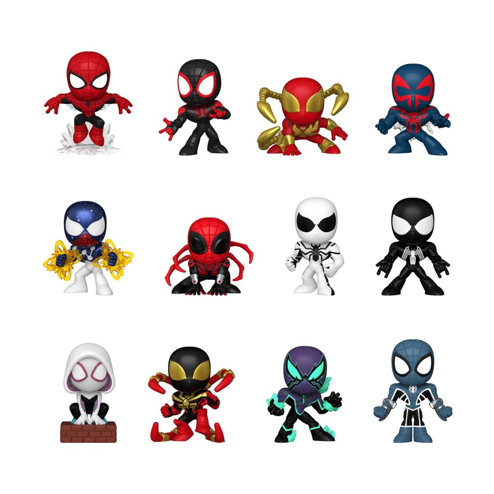 Funko Mystery Minis: Marvel Comics - Spider-Man, Miles Morales, Iron Spider, Spider-Man 2099, Captain Universe, Superior Spider-Man, Anti-Venom Suit Peter Parker, Symbiote Suit Peter Parker, Spider-Gwen , Miles Morales Iron Spider, Chasm (glow), Fear Itse
