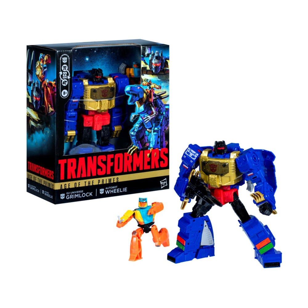 Hasbro Fans Transformers: Age of Primes Leader Class - G2 Universe Grimlock &amp; Autobot Wheelie 2-Pack Action Figures (19cm) (G0487)