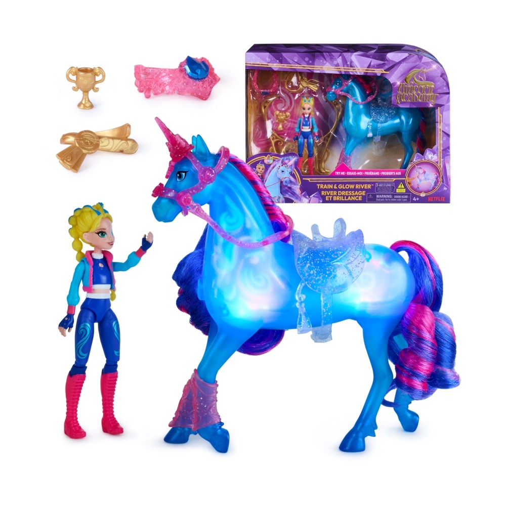 Spin Master Unicorn Academy: Train &amp; Glow River - Isabel &amp; River Doll (6075347)