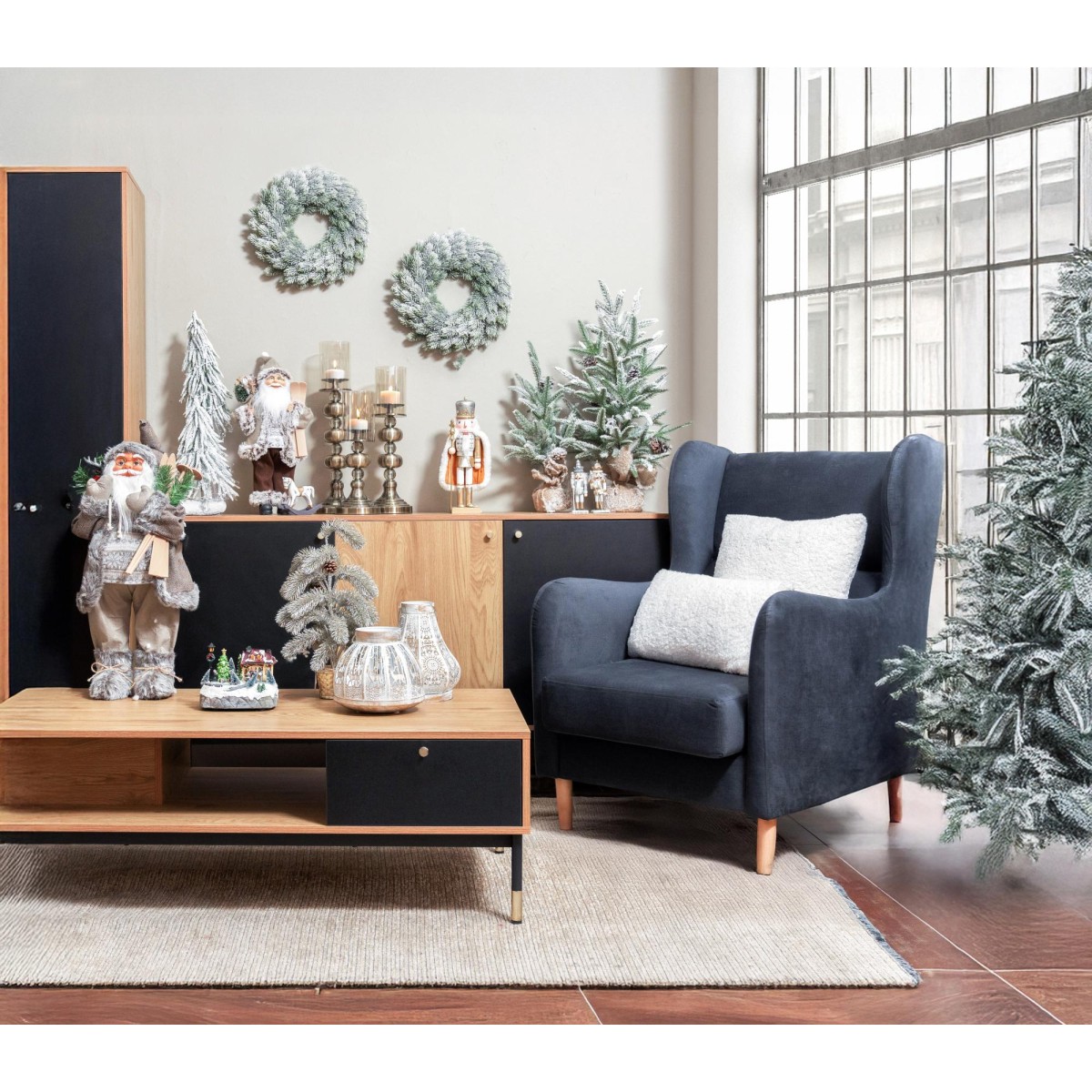 ΚΟΜΟΤΑ-ΜΠΟΥΦΕΣ ΜΕ 3 ΝΤΟΥΛΑΠΙΑ Fylliana Living GREY OAK-ΜΑΥΡΟ ΧΡΩΜΑ 150x40x82εκ