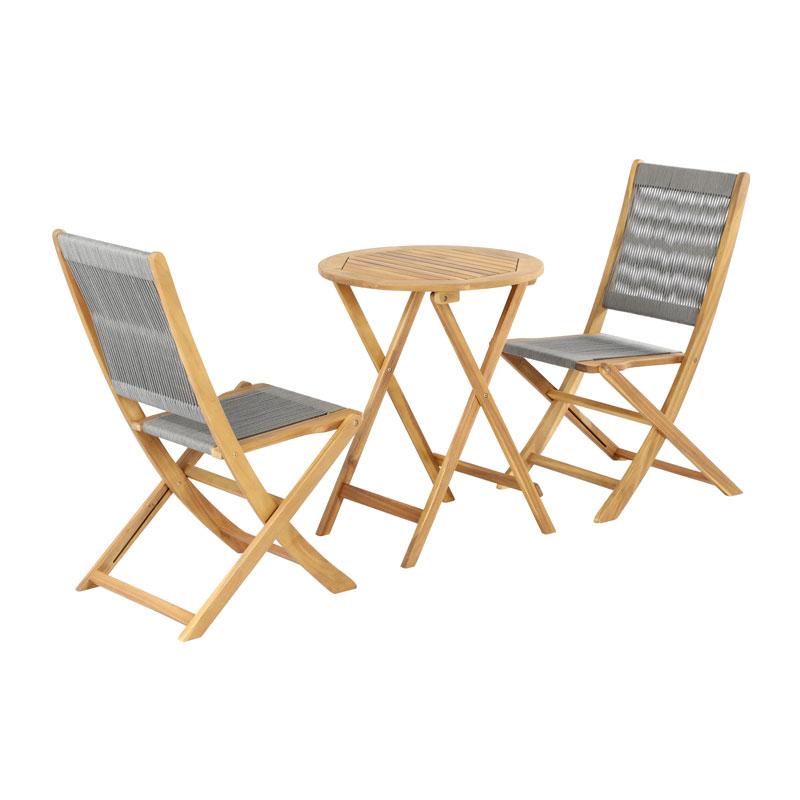 ΣΕΤ BISTRO 3 ΤΕΜ ΞΥΛΟ ΑΚΑΚΙΑΣ Fylliana FL3709 ΚΑΡΥΔΙ ΣΚΕΛΕΤΟΣ-ΓΚΡΙ ΚΟΡΔΟΝΙ 60x60x75εκ