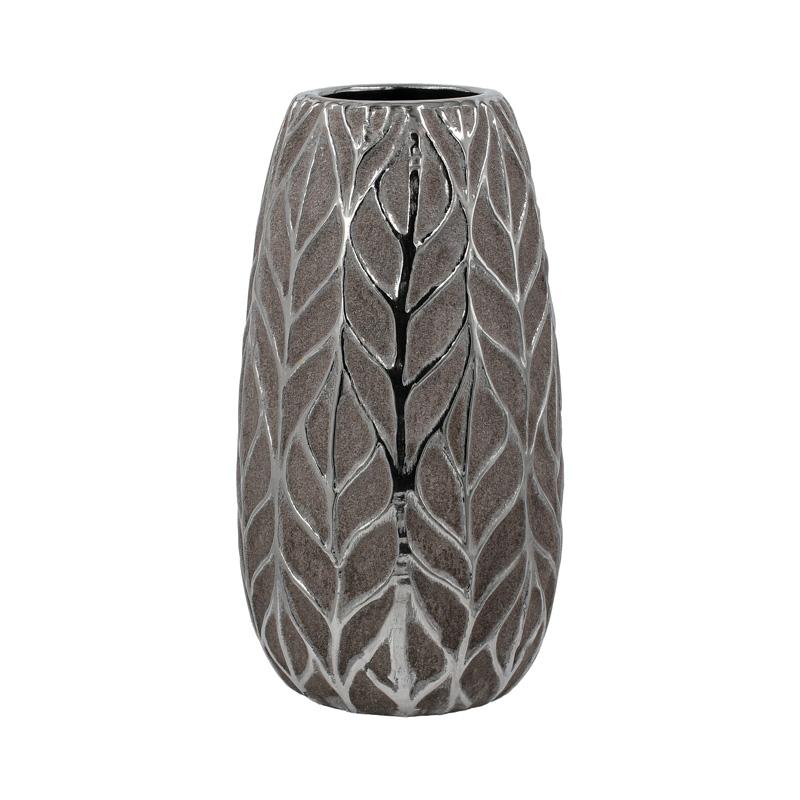 ΚΕΡΑΜΙΚΟ ΒΑΖΟ Fylliana FL126042 ΑΣΗΜΙ-ΚΑΦΕ 14x25εκ