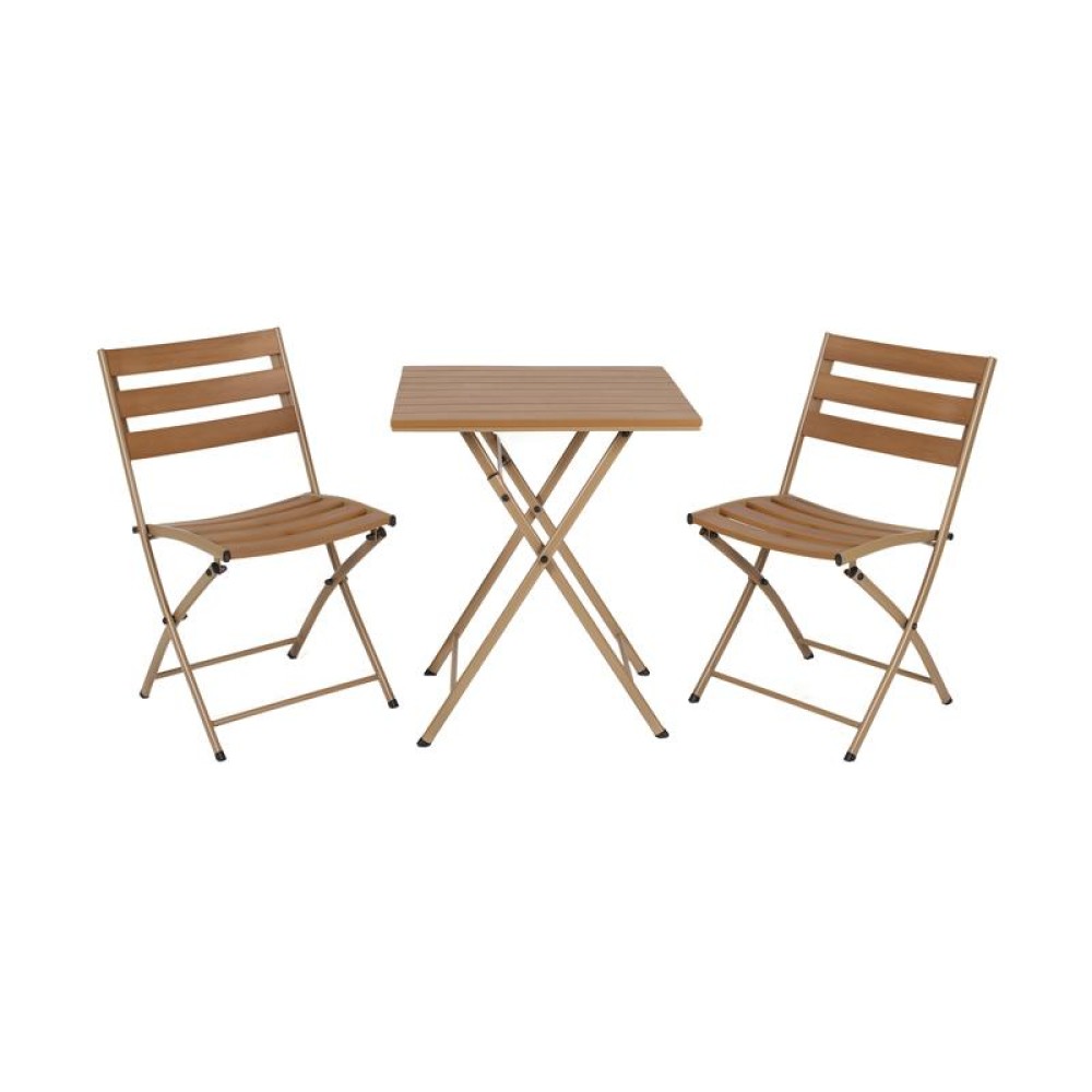 ΣΕΤ BALCONY 3TEM ΣΤΡΟΓΓΥΛΟ Fylliana POLYWOOD & ΑΤΣΑΛΙ ΦΥΣΙΚΟ-ΚΑΦΕ ΧΡΩΜΑ