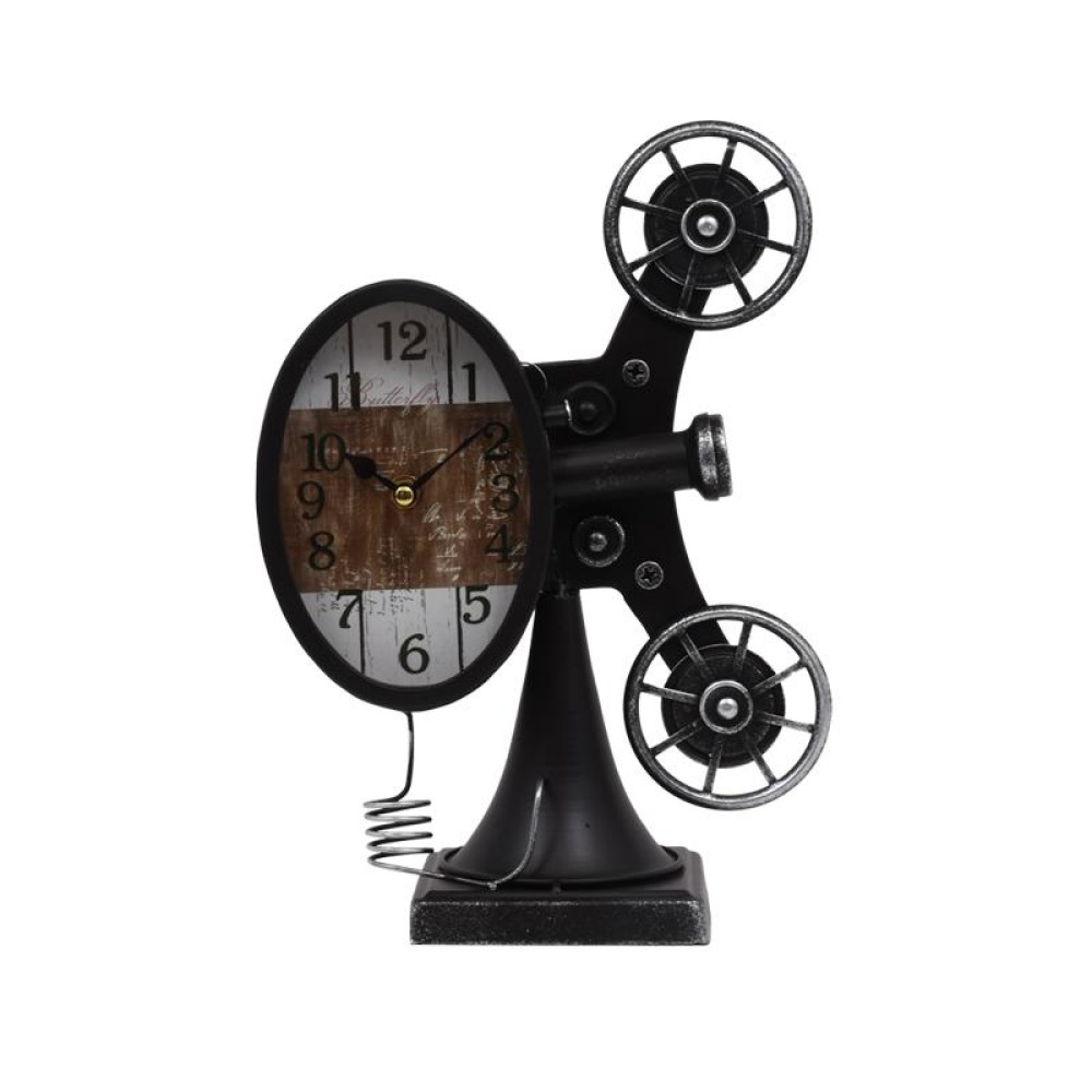 ΕΠΙΤΡΑΠΕΖΙΟ ΡΟΛΟΙ Fylliana "Vintage Movie Machine" ΜΕΤΑΛΛΙΚΟ ΜΑΥΡΟ ΧΡΩΜΑ 21.5x11x30εκ sls