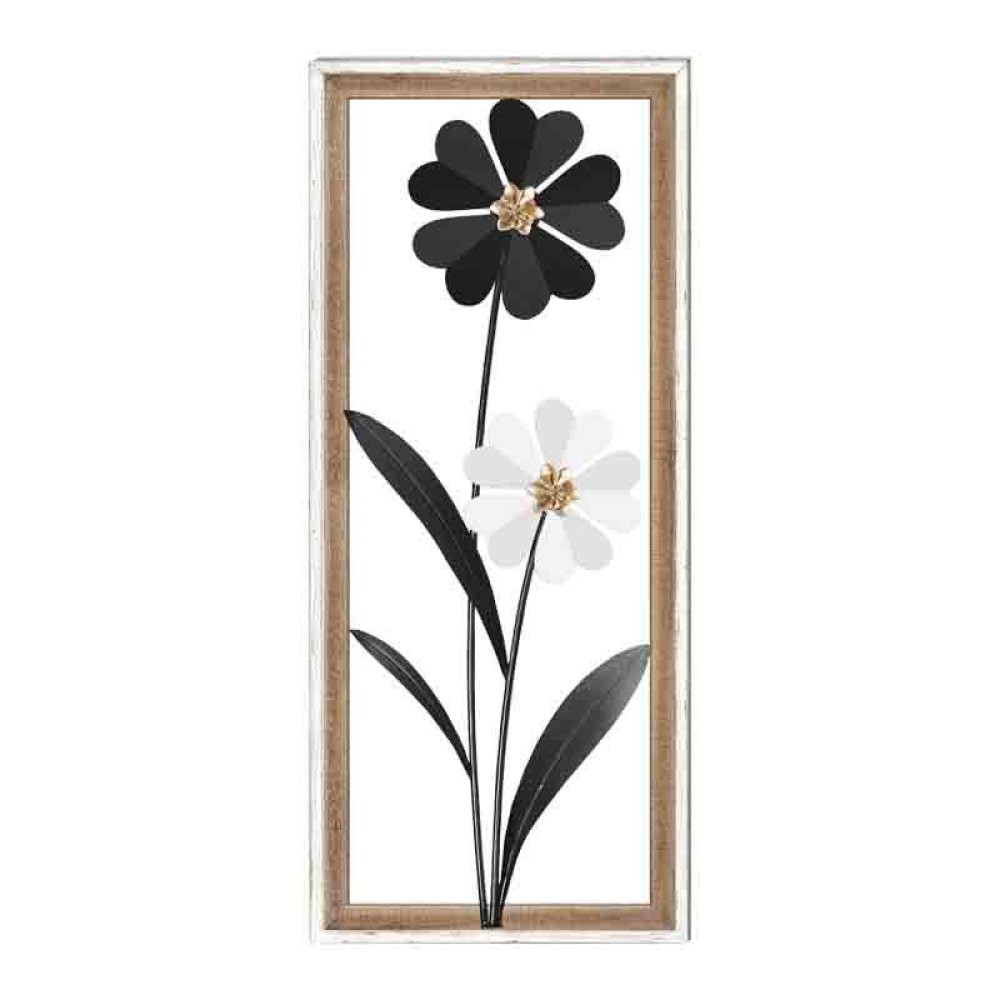 ΔΙΑΚΟΣΜΗΤΙΚΟ ΤΟΙΧΟΥ Fylliana "Flower" ΜΕΤΑΛΛΟ-ΞΥΛΟ ΜΑΥΡΟ-ΛΕΥΚΟ 30.5x3x71.10εκ sls