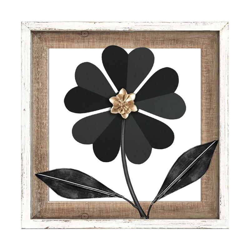 ΔΙΑΚΟΣΜΗΤΙΚΟ ΤΟΙΧΟΥ Fylliana "Flower" ΜΕΤΑΛΛΟ-ΞΥΛΟ ΜΑΥΡΟ-ΛΕΥΚΟ 30.5x3x30.5εκ sls