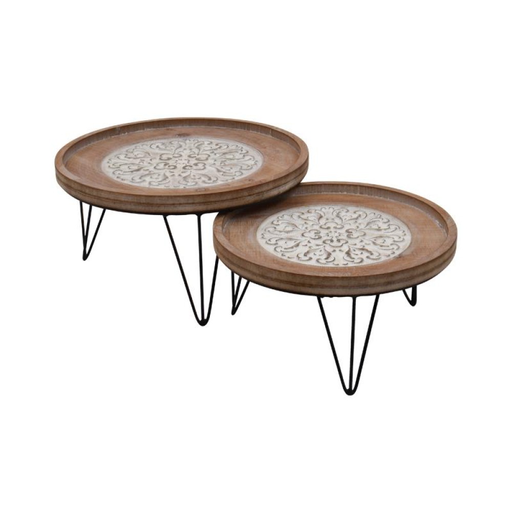 ΣΕΤ 2 ΞΥΛΙΝΟΙ ΔΙΣΚΟΙ Fylliana ΚΑΦΕ-ΛΕΥΚΟ ΧΡΩΜΑ 34x34x18εκ sls