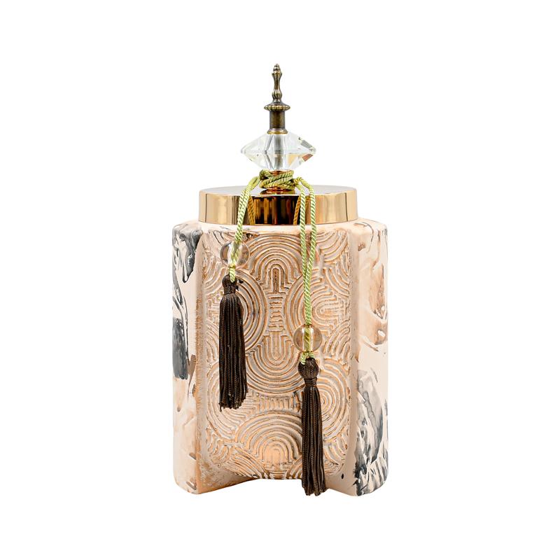 ΚΕΡΑΜΙΚΟ ΒΑΖΟ ΜΕ ΚΑΠΑΚΙ Fylliana FL2409 ΜΠΕΖ-ΧΡΥΣΟ 14x28εκ