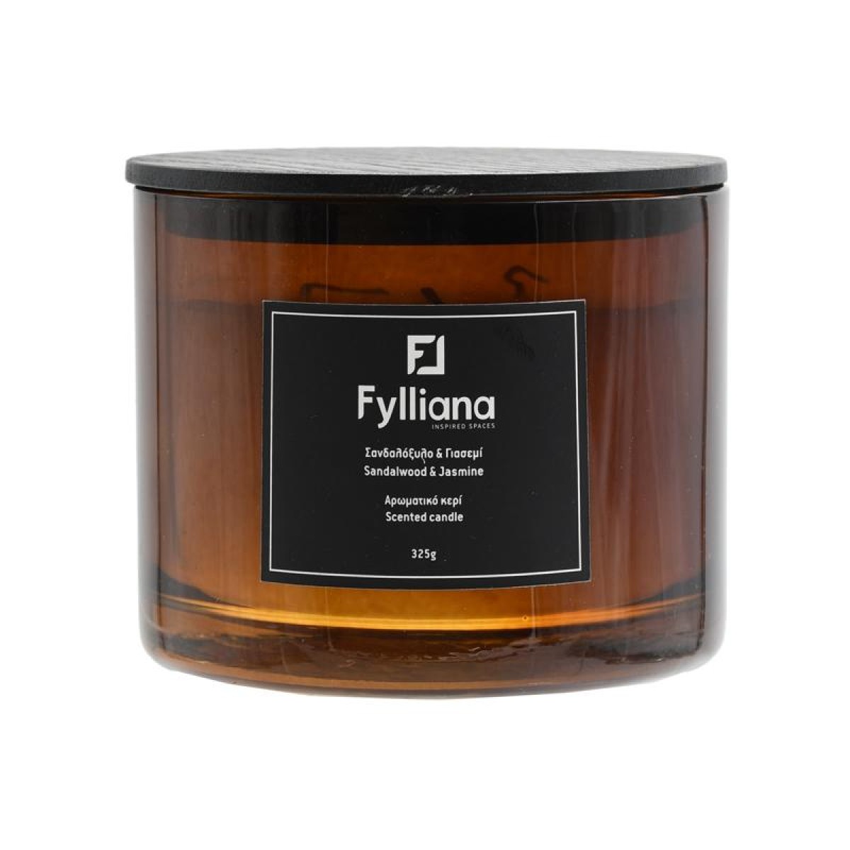 ΑΡΩΜΑΤΙΚΟ ΚΕΡΙ Fylliana FL1180 "ΣΑΝΔΑΛΟΞΥΛΟ & ΓΙΑΣΕΜΙ" ΣΕ ΓΥΑΛΙΝΟ ΒΑΖΑΚΙ 325gr ΚΑΙ ΣΥΣΚΕΥΑΣΙΑ ΔΩΡΟΥ ΚΑΦΕ ΧΡΩΜΑ 8x10.5εκ