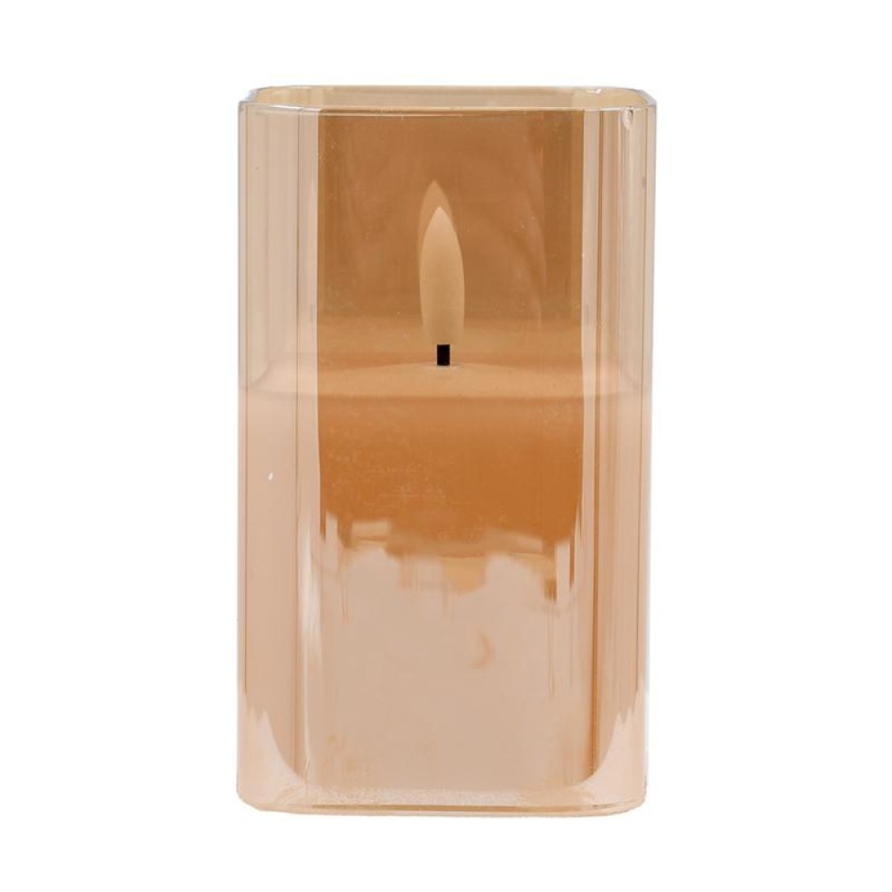 ΔΙΑΚΟΣΜΗΤΙΚΟ LED ΚΕΡΙ ΜΕ ΡΕΑΛΙΣΤΙΚΗ 3D ΦΛΟΓΑ Fylliana FL7515 ΣΕ ΤΕΤΡΑΓΩΝΟ ΓΥΑΛΙ ΧΡΩΜΑ AMBER 8x8x15εκ