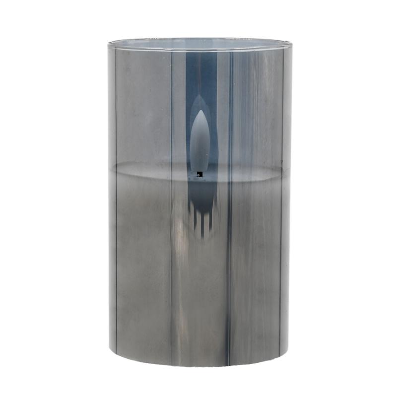 ΔΙΑΚΟΣΜΗΤΙΚΟ LED ΚΕΡΙ ΜΕ ΡΕΑΛΙΣΤΙΚΗ 3D ΦΛΟΓΑ Fylliana FL7515 ΣΕ ΓΥΑΛΙ ΧΡΩΜΑ SMOKY 8x8x15εκ