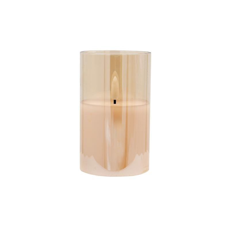 ΔΙΑΚΟΣΜΗΤΙΚΟ LED ΚΕΡΙ ΜΕ ΡΕΑΛΙΣΤΙΚΗ 3D ΦΛΟΓΑ Fylliana FL7510 ΣΕ ΓΥΑΛΙ ΧΡΩΜΑ AMBER 8x8x10εκ