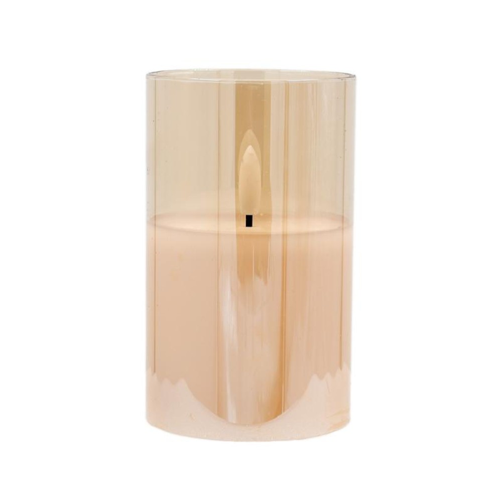 ΔΙΑΚΟΣΜΗΤΙΚΟ LED ΚΕΡΙ ΜΕ ΡΕΑΛΙΣΤΙΚΗ 3D ΦΛΟΓΑ Fylliana FL7513 ΣΕ ΓΥΑΛΙ ΧΡΩΜΑ AMBER 8x8x13εκ