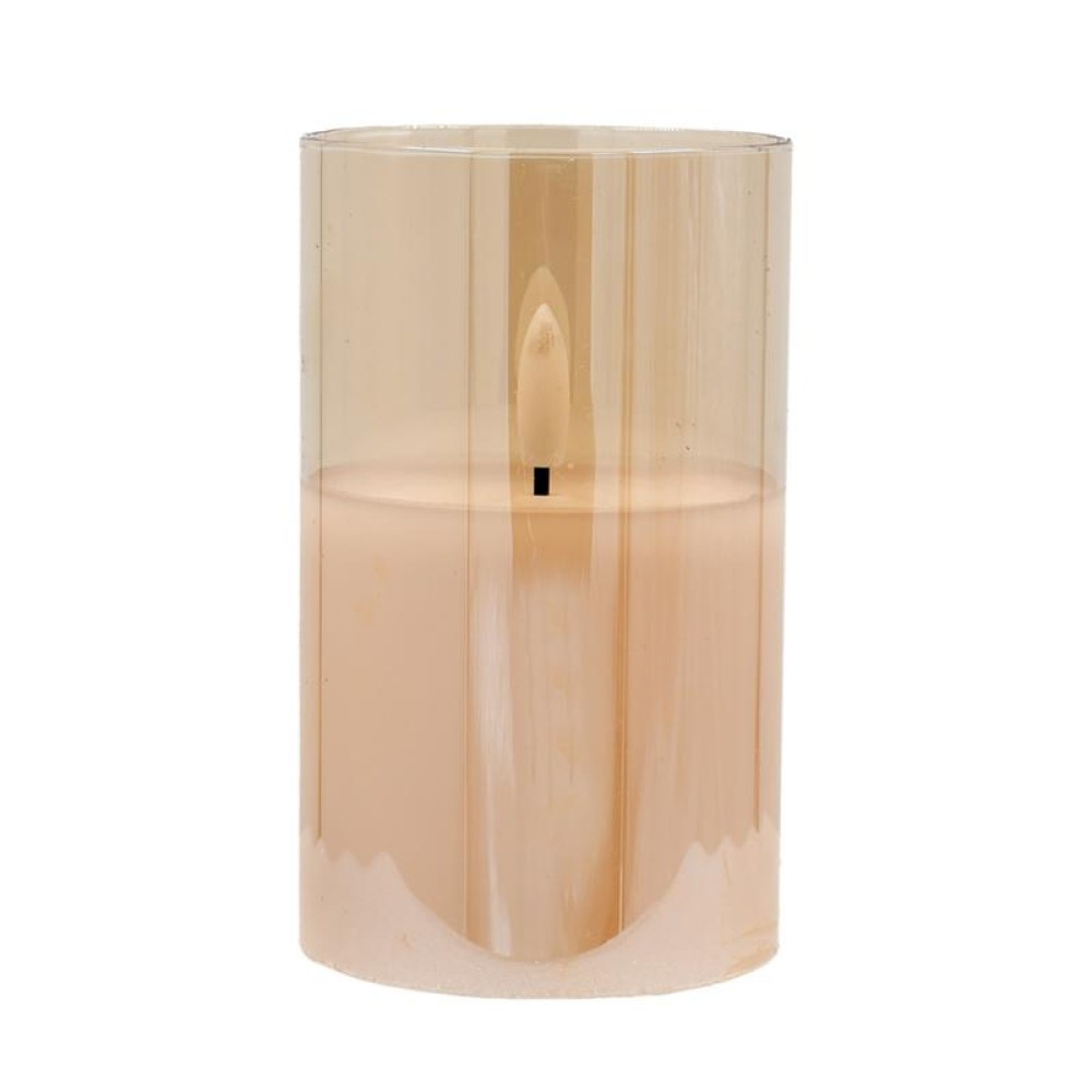 ΔΙΑΚΟΣΜΗΤΙΚΟ LED ΚΕΡΙ ΜΕ ΡΕΑΛΙΣΤΙΚΗ 3D ΦΛΟΓΑ Fylliana FL7515 ΣΕ ΓΥΑΛΙ ΧΡΩΜΑ AMBER 8x8x15εκ