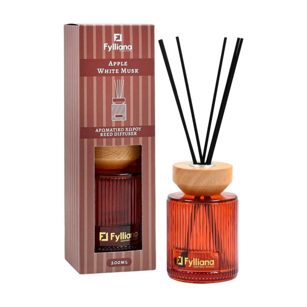 ΑΡΩΜΑΤΙΚΟ ΧΩΡΟΥ "Apple white musk" ΓΥΑΛΙΝΟ ΜΠΟΥΚΑΛΑΚΙ ΜΕ STICKS Fylliana FL25240 ΣΕ ΣΥΣΚΕΥΑΣΙΑ ΔΩΡΟΥ ΡΟΖ ΧΡΩΜΑ 200ml